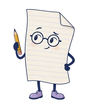 Our little folded-paper character holding a pencil