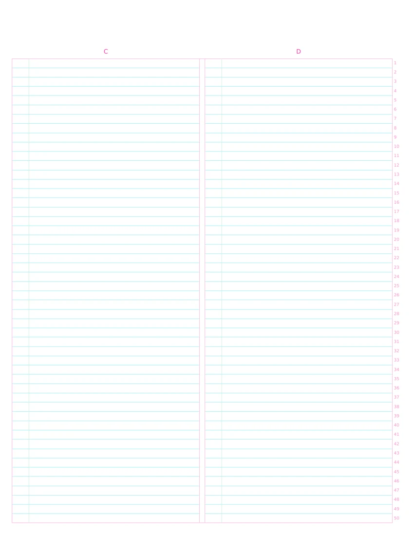 US Letter Original Aqua 2-column note paper, back layout