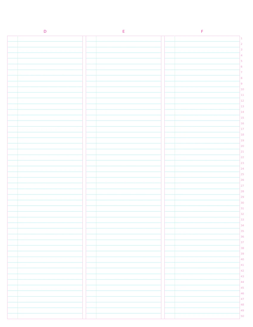 US Letter Original Aqua 3-column note paper, back layout